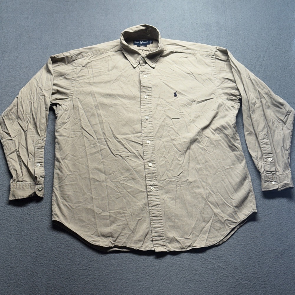 Polo Ralph Lauren Blake Shirt Mens Large Tan Khaki Cotton Button Down LS